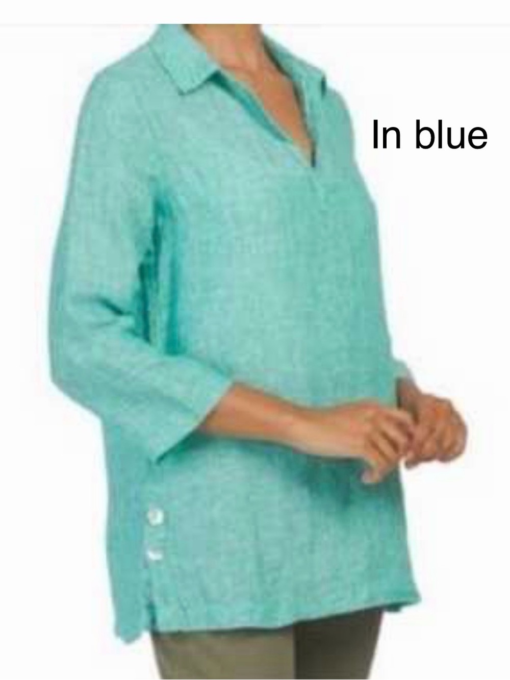 TAHARI 100% Linen Chartreuse Tunic Top 3/4 Sleeve Tunic Blouse Lagenlook 2X - Picture 3 of 7